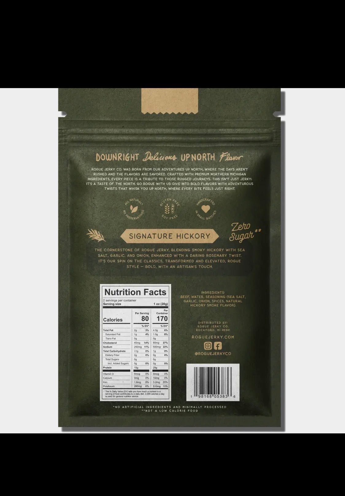 Rogue Beef Jerky, Signature Hickory Flavor, Small Batch, Gluten Free 2 oz package