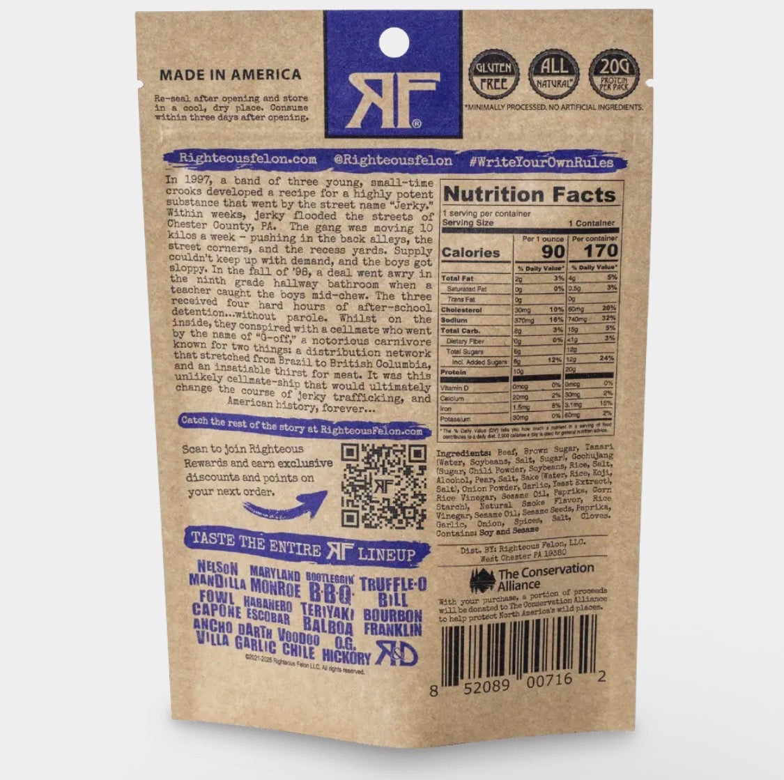 Righteous Felon Seoul Survivor Beef Jerky Korean BBQ Inspired 2oz Gluten Free