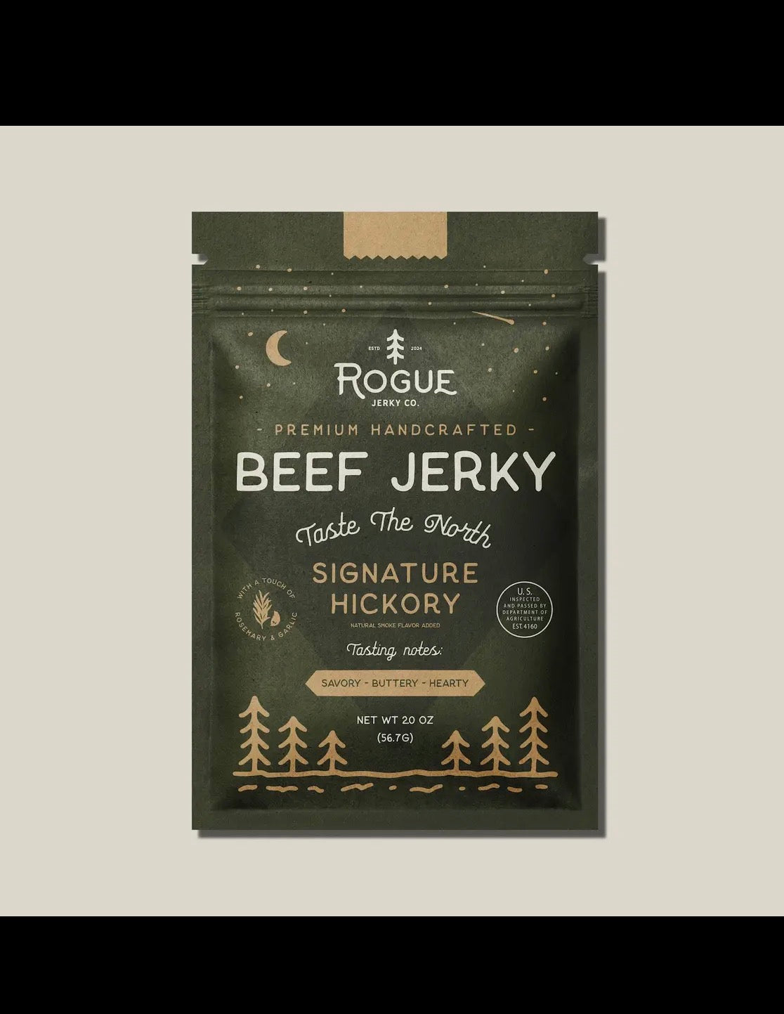 Rogue Beef Jerky, Signature Hickory Flavor, Small Batch, Gluten Free 2 oz package