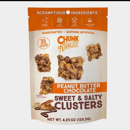 Chunk Nibbles Peanut Butter Chocolate Sweet & Salty Clusters 3-Pack Bundle – Handcrafted Gourmet Snack, 12.75 oz Total.