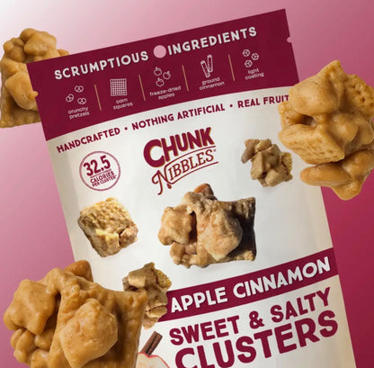 Chunk Nibbles Apple Cinnamon Sweet & Salty Clusters 3-Pack Bundle – Handcrafted with Real Apples, 12.75 oz Total.