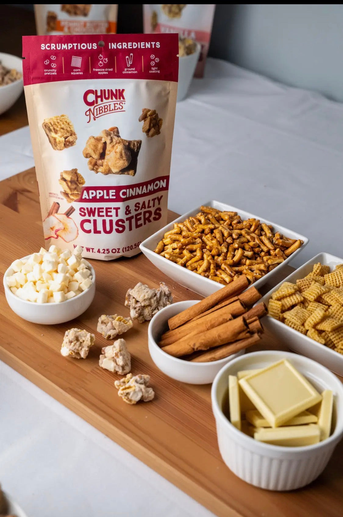 Chunk Nibbles Apple Cinnamon Sweet & Salty Clusters 3-Pack Bundle – Handcrafted with Real Apples, 12.75 oz Total.