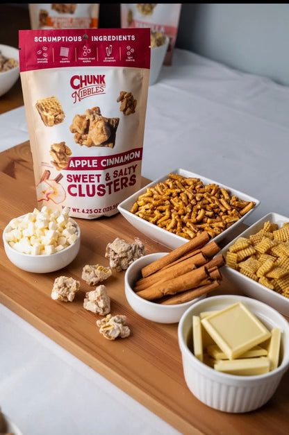 Chunk Nibbles Apple Cinnamon Sweet & Salty Clusters 3-Pack Bundle – Handcrafted with Real Apples, 12.75 oz Total.