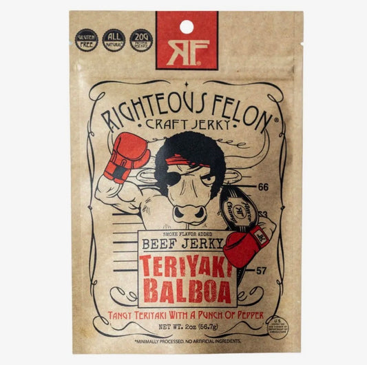 Righteous Felon Teriyaki Balboa Beef Jerky 2oz Gluten Free All Natural
