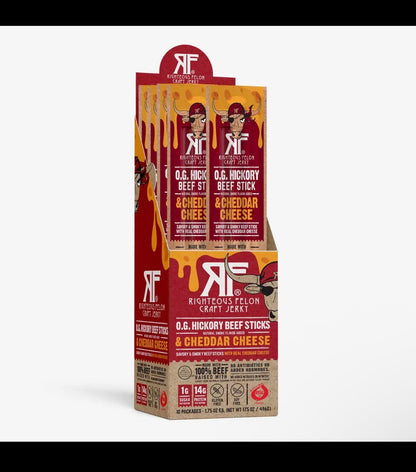 Righteous Felon O.G. Hickory Beef Stick & Cheddar Cheese 1.75oz 10 Pack Gluten Free