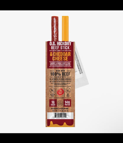 Righteous Felon O.G. Hickory Beef Stick & Cheddar Cheese 1.75oz 10 Pack Gluten Free