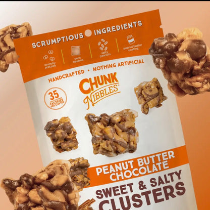 Chunk Nibbles Peanut Butter Chocolate Sweet & Salty Clusters 3-Pack Bundle – Handcrafted Gourmet Snack, 12.75 oz Total.