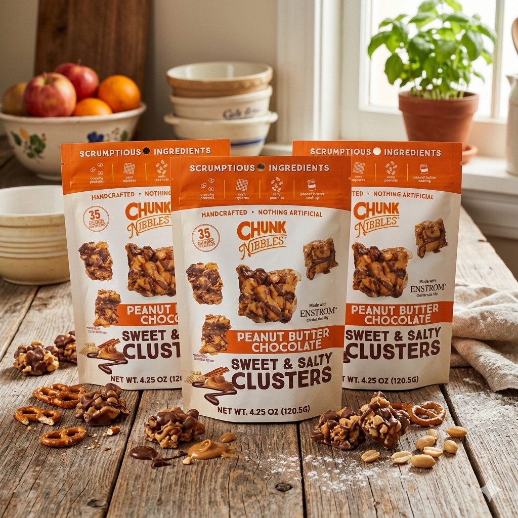 Chunk Nibbles Peanut Butter Chocolate Sweet & Salty Clusters 3-Pack Bundle – Handcrafted Gourmet Snack, 12.75 oz Total.