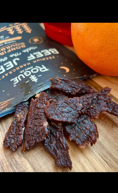 Rogue Beef Jerky, Bonfire Bourbon Flavor, Small Batch, Gluten Free 2 oz package