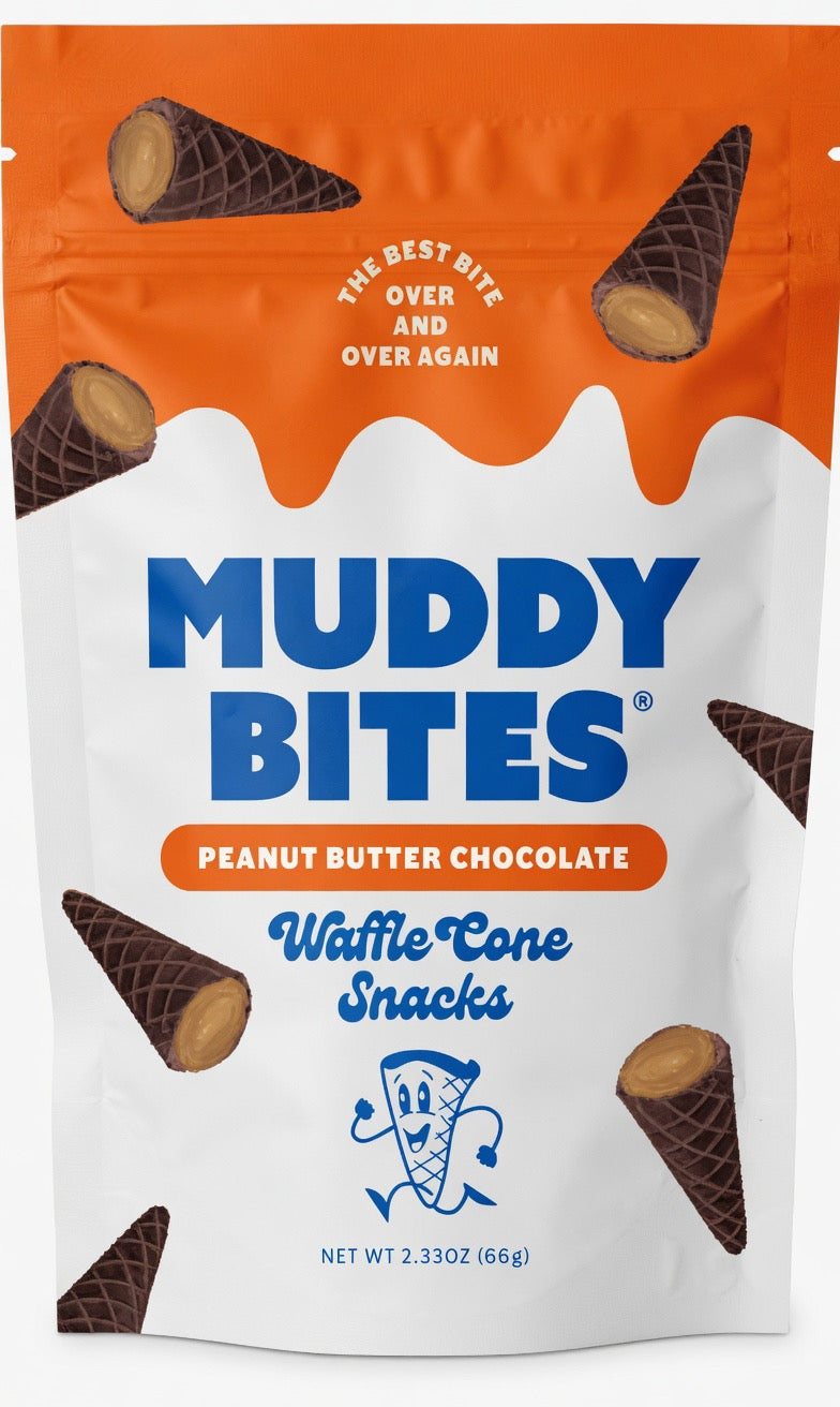 Muddy Bites Peanut Butter Chocolate Waffle Cone Snacks – 2.33 oz Bag