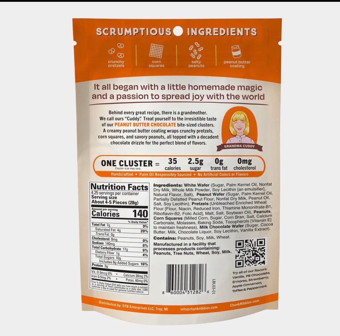 Chunk Nibbles Peanut Butter Chocolate Sweet & Salty Clusters 3-Pack Bundle – Handcrafted Gourmet Snack, 12.75 oz Total.