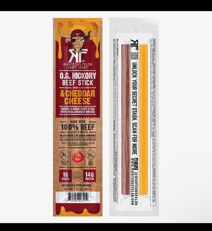 Righteous Felon O.G. Hickory Beef Stick & Cheddar Cheese 1.75oz 10 Pack Gluten Free