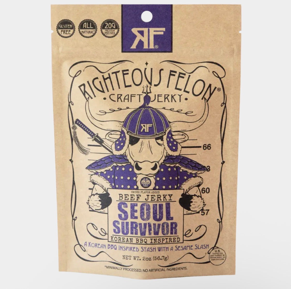 Righteous Felon Seoul Survivor Beef Jerky Korean BBQ Inspired 2oz Gluten Free
