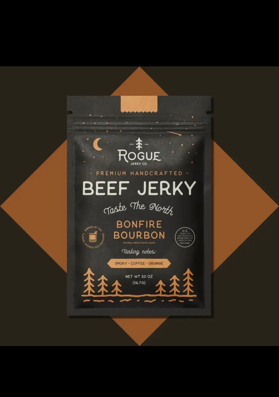 Rogue Beef Jerky, Bonfire Bourbon Flavor, Small Batch, Gluten Free 2 oz package