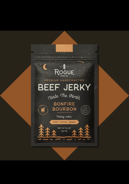 Rogue Beef Jerky, Bonfire Bourbon Flavor, Small Batch, Gluten Free 2 oz package