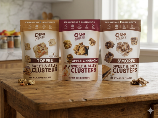 Chunk Nibbles Sweet & Salty Clusters 3-Flavor Assorted Bundle – Toffee, Apple Cinnamon & S’Mores, 12.75 oz Total, Shipping Included